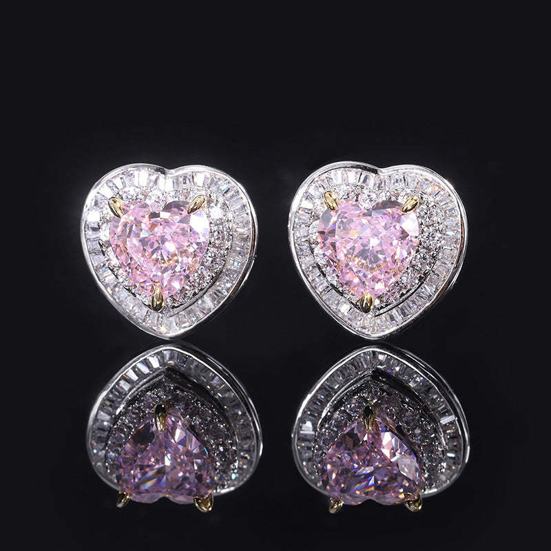 20200 High Carbon Diamond Radiant Cut Pink Diamond Heart Shape 12*12 Inlay Set S925 Silver-Mix MIx Style