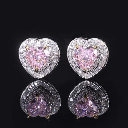20200 High Carbon Diamond Radiant Cut Pink Diamond Heart Shape 12*12 Inlay Set S925 Silver-Mix MIx Style
