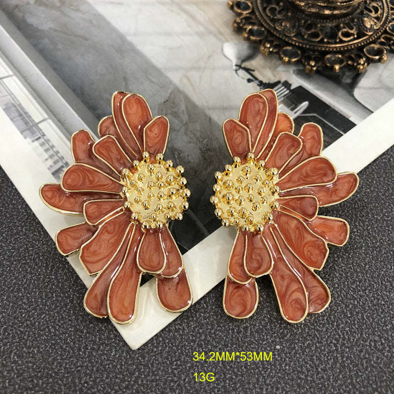 Pink - Green - Black Flower Shaped Timeless Luxury 18k Vermeil Gold Plated Stud Earrings | Mix Mix Style-Mix MIx Style