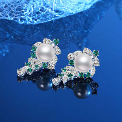 Original design niche S925 sterling silver pearl earrings for women inlaid with emerald zircon earrings light luxury retro earrings-Mix MIx Style