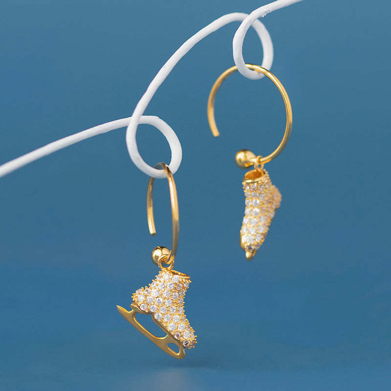 Looking for original ice and snow sterling silver S925 zircon inlaid exquisite personalized skate earrings women's earrings-Mix MIx Style