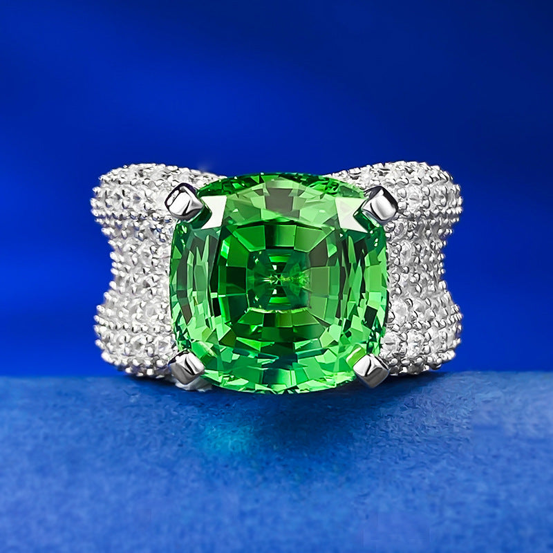 Asscher Green Cushion Cut Moissanite Diamond 4ct 18k White Gold Engagement Ring | Mix Mix Style-Mix MIx Style