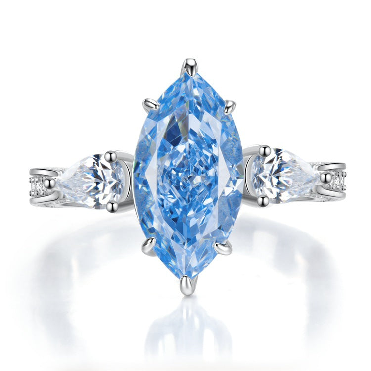Aquamarine Blue Marquise Cut Moissanite Diamond 4ct 18k White Gold Plated Engagement Ring | Mix Mix Style-Mix MIx Style