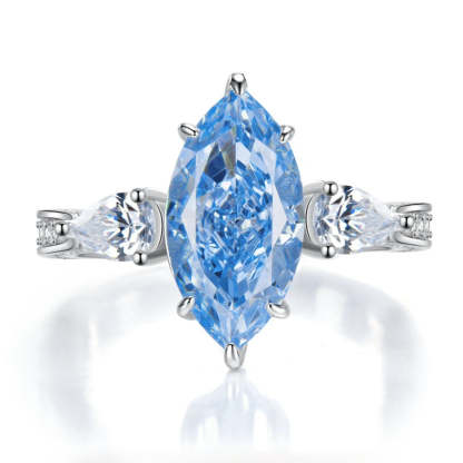 Aquamarine Blue Marquise Cut Moissanite Diamond 4ct 18k White Gold Plated Engagement Ring | Mix Mix Style-Mix MIx Style