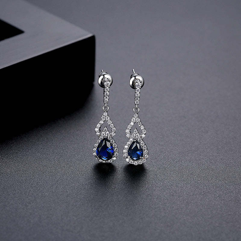 Green - Red - Blue Classic Pear Cut Moissanite Diamonds Elegant 18k White Gold Plated Vintage Retro Drop Earrings | Mix Mix Style-Mix MIx Style