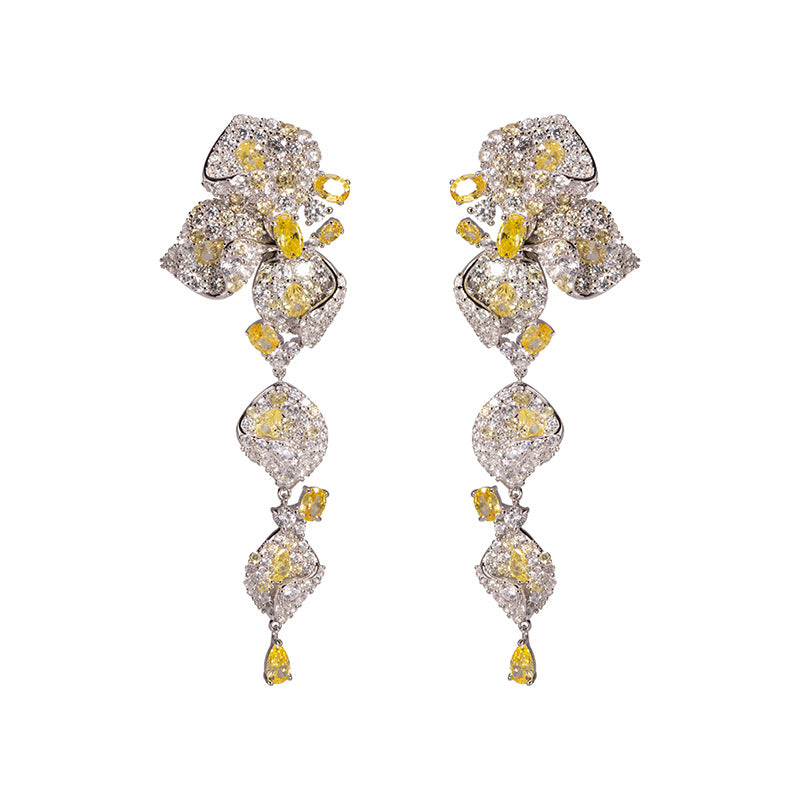 Leafs Embellished Trendy White Moissanite Diamonds Luxury 18k Vermeil Gold Plated Stud/Drop Earrings | Mix Mix Style-Mix MIx Style