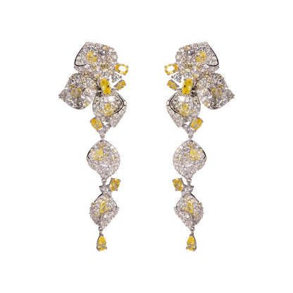 Leafs Embellished Trendy White Moissanite Diamonds Luxury 18k Vermeil Gold Plated Stud/Drop Earrings | Mix Mix Style-Mix MIx Style