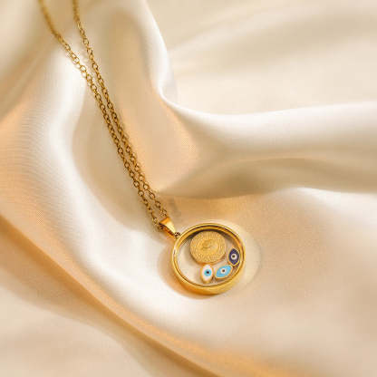 Retro Round Transparent Pendant Luxury Devils Eyes 18k Vermeil Gold Plated Necklace Jewelry | Mix Mix Style-Mix MIx Style