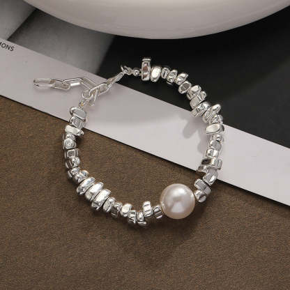 Dazzling Retro Pendant Akoya Pearl and Silver Beads 18k White Gold Plated Necklace Bracelet Earrings Jewelry Set | Mix Mix Style-Mix MIx Style