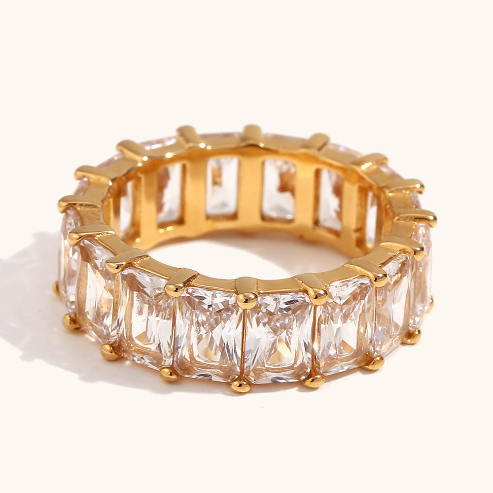 Retro Classic White Radiant Cut Diamond Dainty Luxury 18k Vermeil Gold Plated Band Ring Jewelry | Mix Mix Style-Mix MIx Style