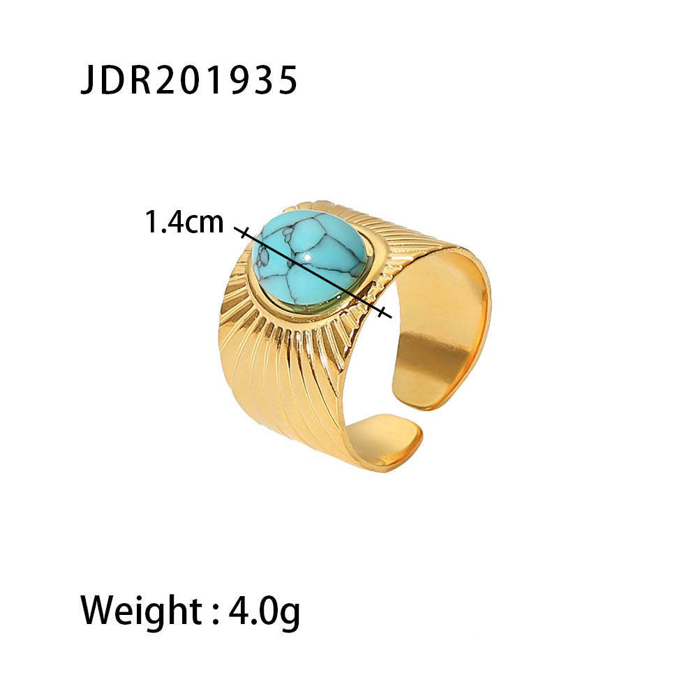 European and American retro stainless steel ring 18k gold plated ring inlaid with malachite jewelry wholesale-Mix MIx Style