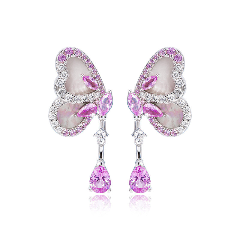 White & Red Trendy Butterfly Pear Cut Moissanite Diamonds Luxury 18k White Gold Plated Drop Earrings | Mix Mix Style-Mix MIx Style
