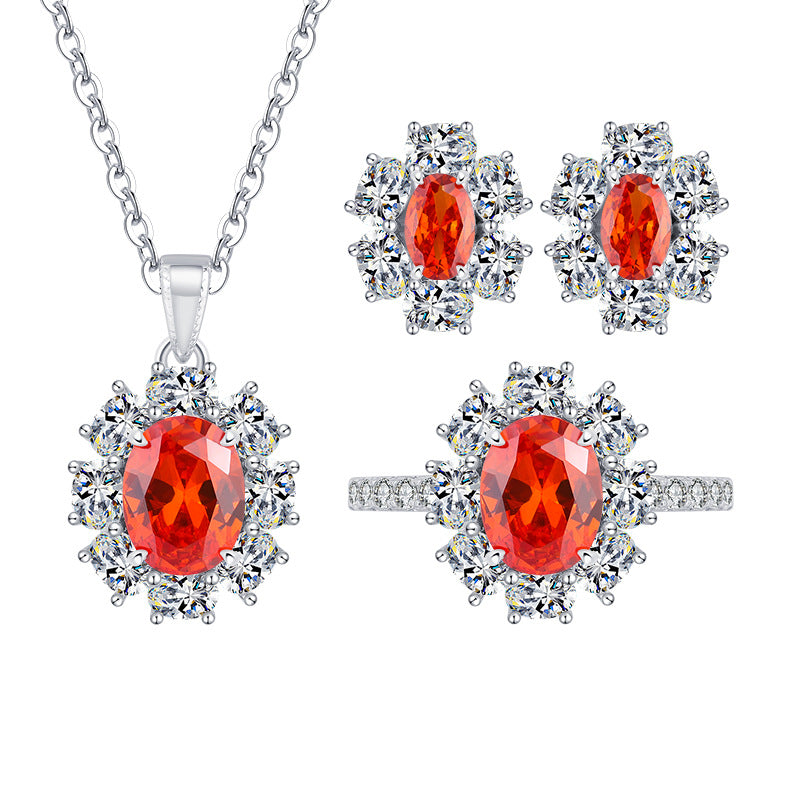 European and American style new S925 all-over silver suit simulated orange-red small pigeon egg pendant main 7*9-4*6-Mix MIx Style