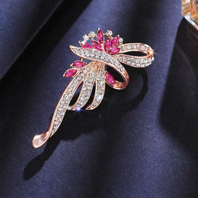 Rose gold brooch with diamond flowers, retro, simple and temperamental clothing, versatile and ladylike [three pieces free shipping]-Mix MIx Style