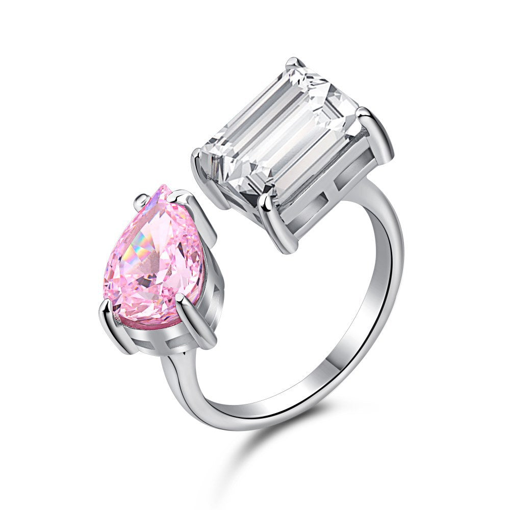 Open Luxury Pink Pear Cut Moissanite Diamonds 3ct 18k White Gold Engagement Adjustable Ring | Mix Mix Style-Mix MIx Style