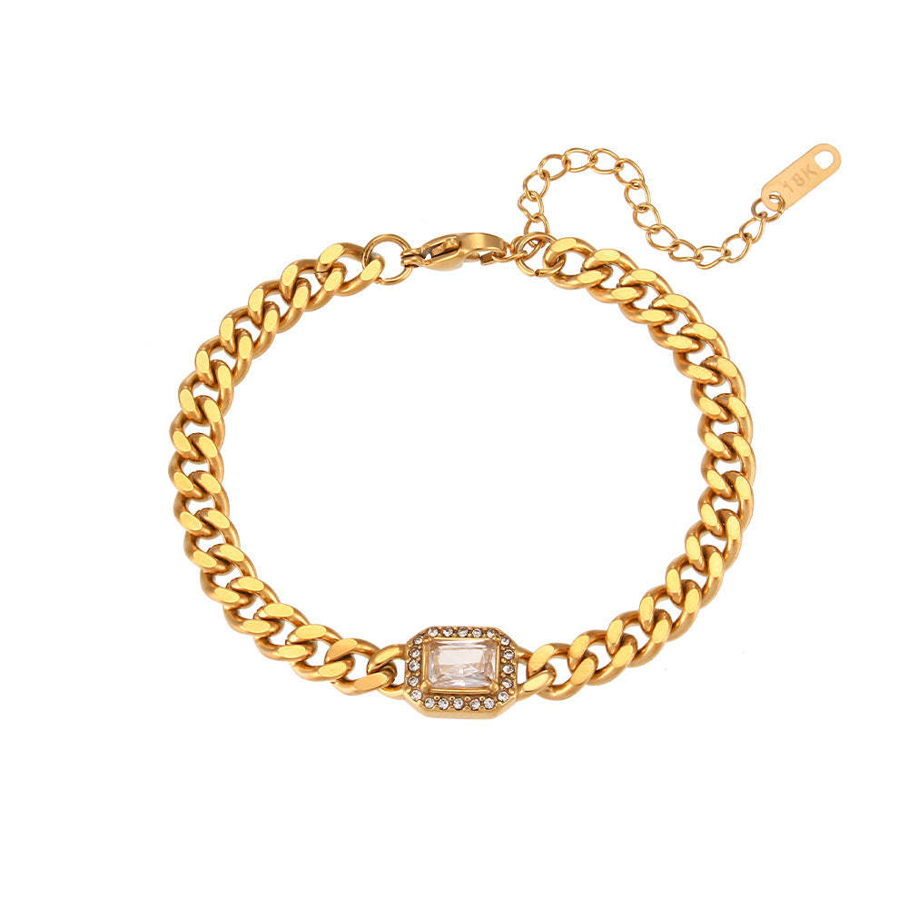 Vintage Thick Retro Classic Pendant Radiant Cut Diamond Luxury 18k Gold Plated Chain Bracelet Jewelry | Mix Mix Style-Mix MIx Style