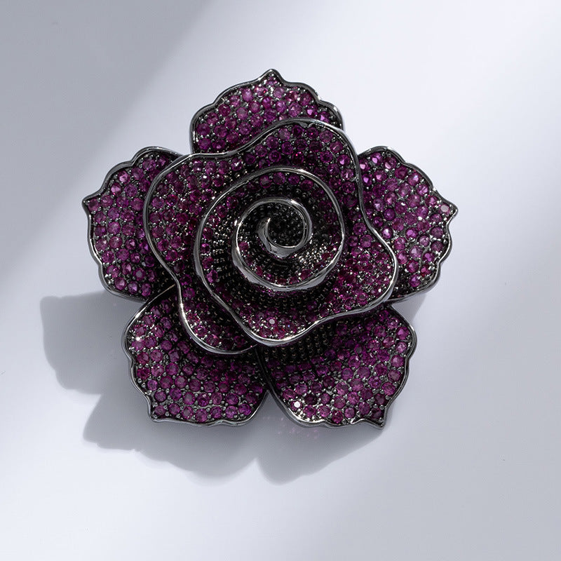 Xiliang Concubine Xiaohongshu recommends high-end heavy industry three-dimensional small fragrance style retro camellia brooch copper zircon-Mix MIx Style