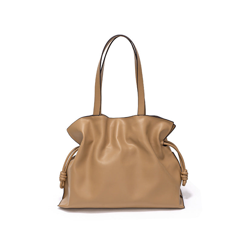 Bags new cowhide blessing bag leather women's bag pleated shoulder bag drawstring large bag | Mix Mix Style [Hot Seller]-Mix MIx Style