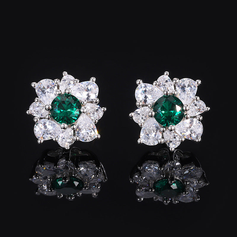 Green - Pink - Blue Flower Dazzling Round Moissanite Diamonds 1ct Elegant 18k White Gold Plated Stud Earrings | Mix Mix Style-Mix MIx Style