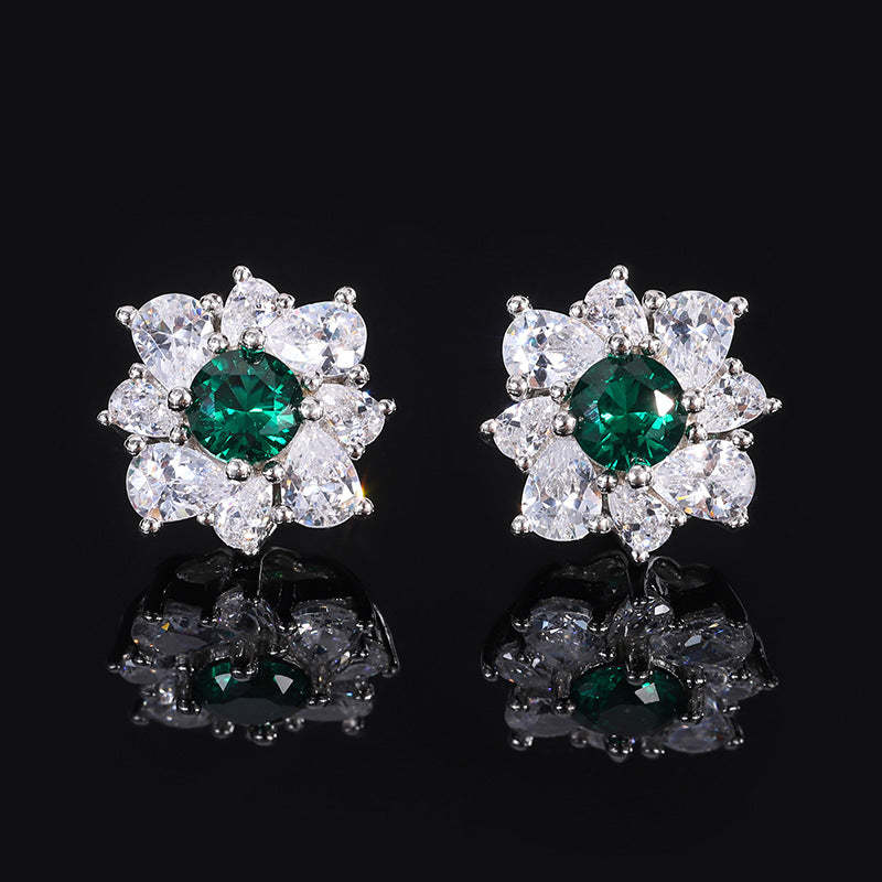 Green - Pink - Blue Flower Dazzling Round Moissanite Diamonds 1ct Elegant 18k White Gold Plated Stud Earrings | Mix Mix Style-Mix MIx Style