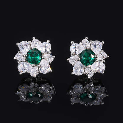 Green - Pink - Blue Flower Dazzling Round Moissanite Diamonds 1ct Elegant 18k White Gold Plated Stud Earrings | Mix Mix Style-Mix MIx Style