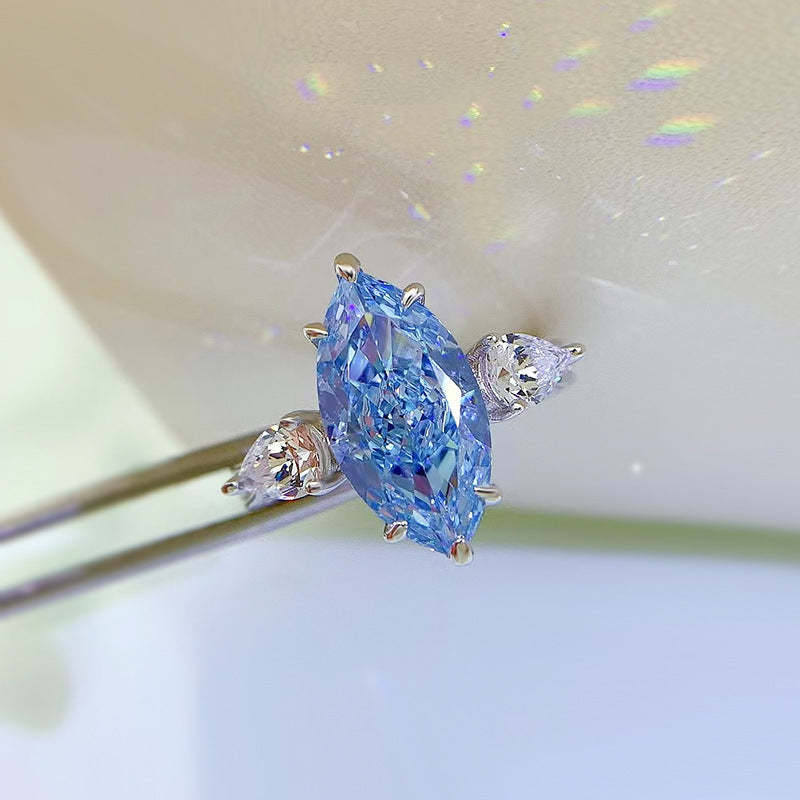 Aquamarine Blue Marquise Cut Moissanite Diamond 4ct 18k White Gold Plated Engagement Ring | Mix Mix Style-Mix MIx Style