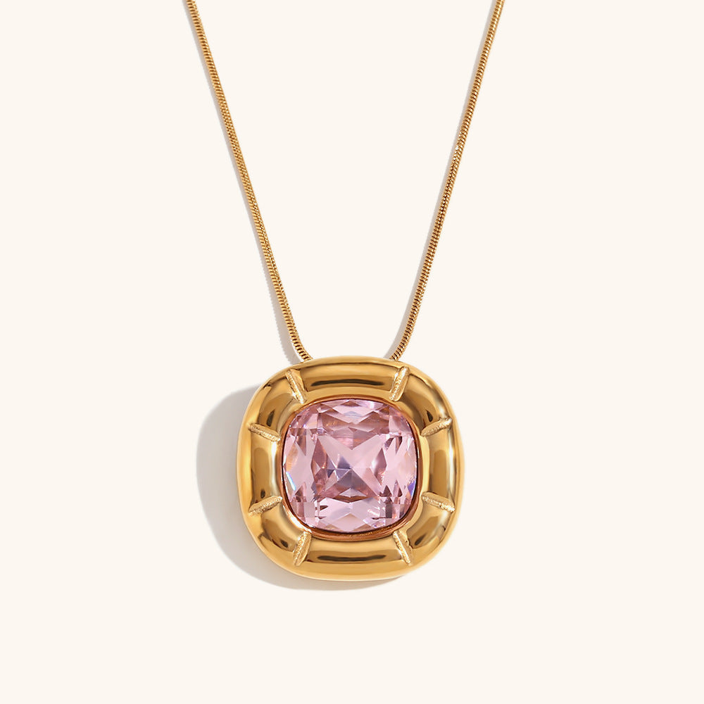 Green/Blue/White Retro Pendant Cushion Diamond Luxury 18k Gold Plated Necklace Earring Ring Jewelry Set | Mix Mix Style-Mix MIx Style