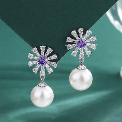 Vintage Purple Pendant Akoya Pearl Purple Diamond Luxury 18k White Gold Plated Necklace & Earring Jewelry Set | Mix Mix Style-Mix MIx Style