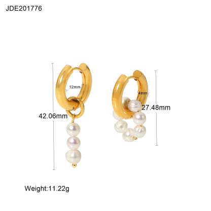 Classic Timeless White Akoya Pearls & Moissanite Diamonds Elegant 18k Vermeil Gold Plated Hoop/Drop Earrings | Mix Mix Style-Mix MIx Style