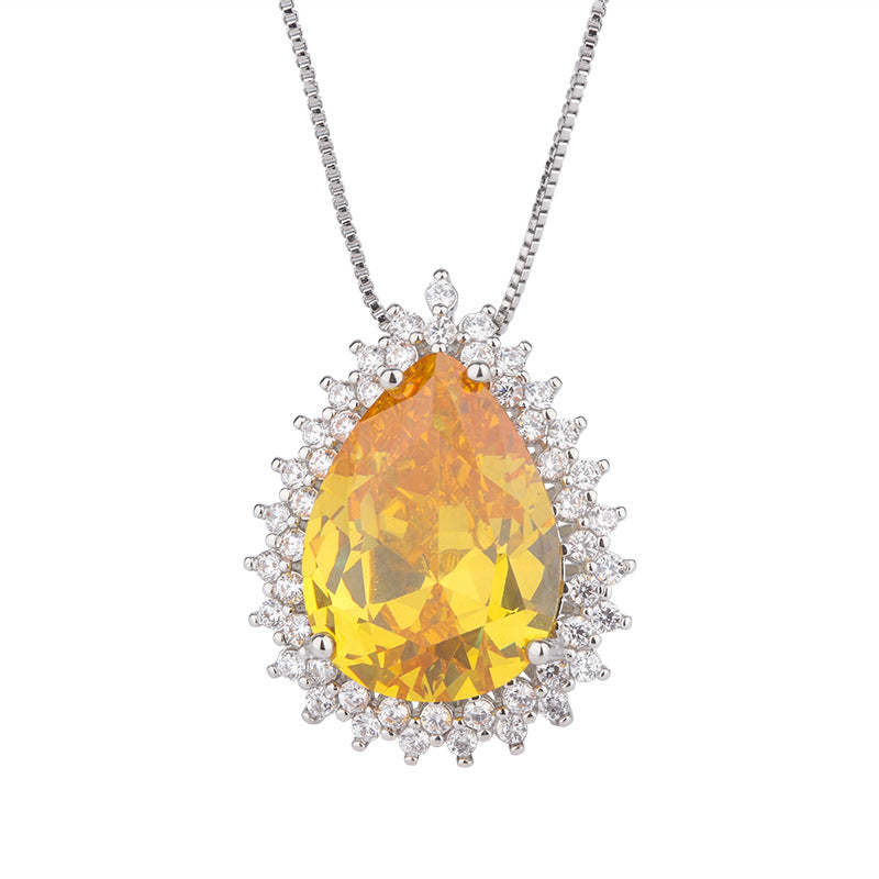 Yellow & Pink Vintage Classic Pendant Pear Cut Diamond Luxury 18k White Gold Plated Necklace Earrings Jewelry Set | Mix Mix Style-Mix MIx Style