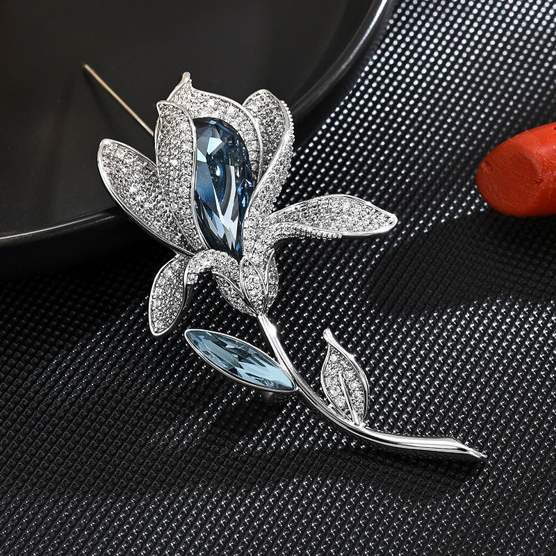 Tulip brooch high-end 2023 new fashion female temperament brooch autumn and winter crystal pin for elders and mothers-Mix MIx Style