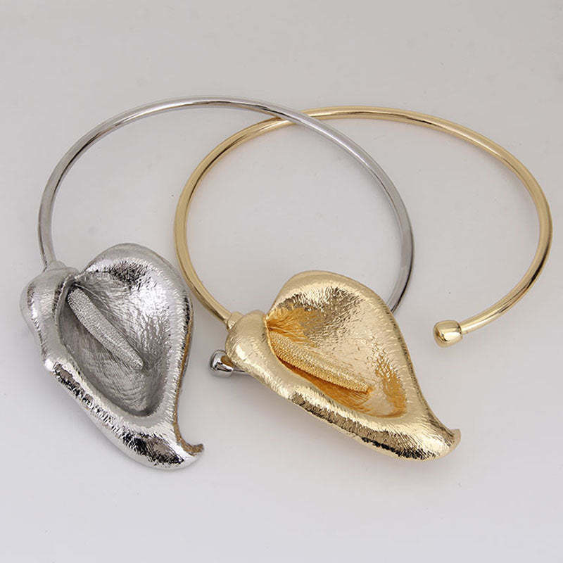 Silver Leaf Retro Pendant Luxurious 18k Gold Plated Open Necklace Jewelry | Mix Mix Style-Mix MIx Style