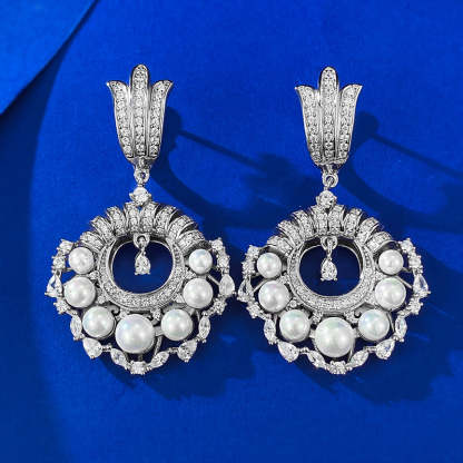 Mujing Jewelry 2023 New S925 Silver French Retro Full Diamond Pearl Earrings Feminine Fashion European and American Style-Mix MIx Style