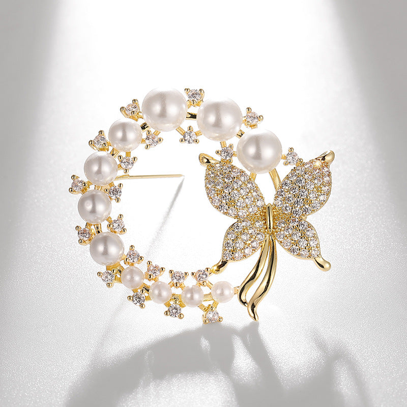 Xiliang Concubine Korean style high-end butterfly brooch round small fragrant style clothing accessories corsage pearl gift pin-Mix MIx Style