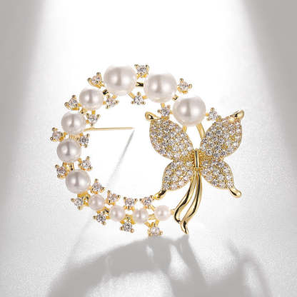Xiliang Concubine Korean style high-end butterfly brooch round small fragrant style clothing accessories corsage pearl gift pin-Mix MIx Style
