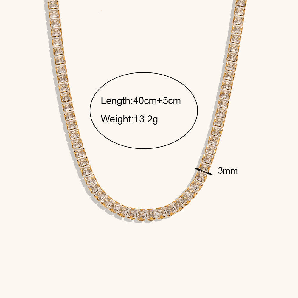 Chain Classic Pendant White Diamonds Luxury 18k Vermeil Gold Plated Necklace Bracelet Jewelry Set | Mix Mix Style-Mix MIx Style
