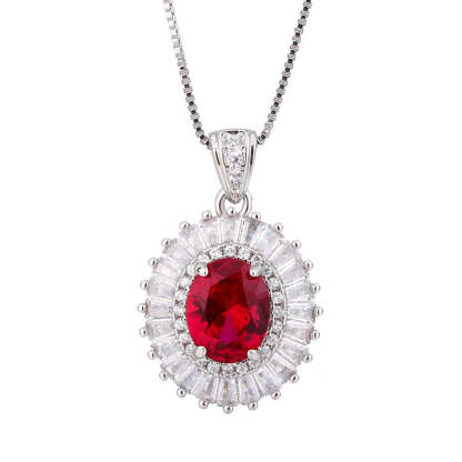 Green & Pink Retro Classic Pendant Oval Diamond Luxury 18k White Gold Plated Necklace Earring Ring Jewelry Set | Mix Mix Style-Mix MIx Style