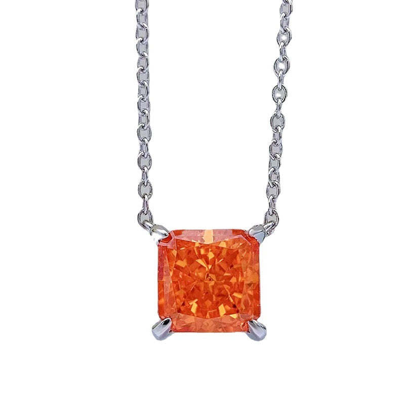 Mujing Jewelry New Pink High 2.5ct Carbon Diamond Pendant Inlaid 8*8 Geometric Simple 925 Silver Necklace 40+3-Mix MIx Style