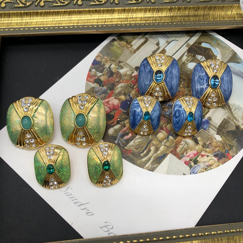 Green - Blue Trendy Oval Cut Moissanite Diamonds Luxury 18k Vermeil Gold Plated Stud Earrings | Mix Mix Style-Mix MIx Style