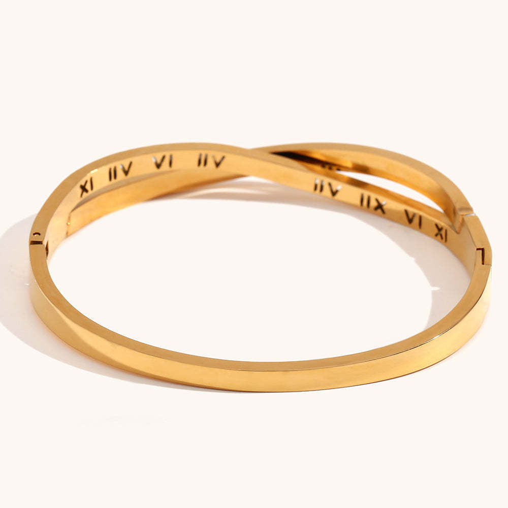 European and American cross-border Roman numeral cross rhinestone buckle bracelet stainless steel gold-plated fashionable simple light luxury hand jewelry-Mix MIx Style
