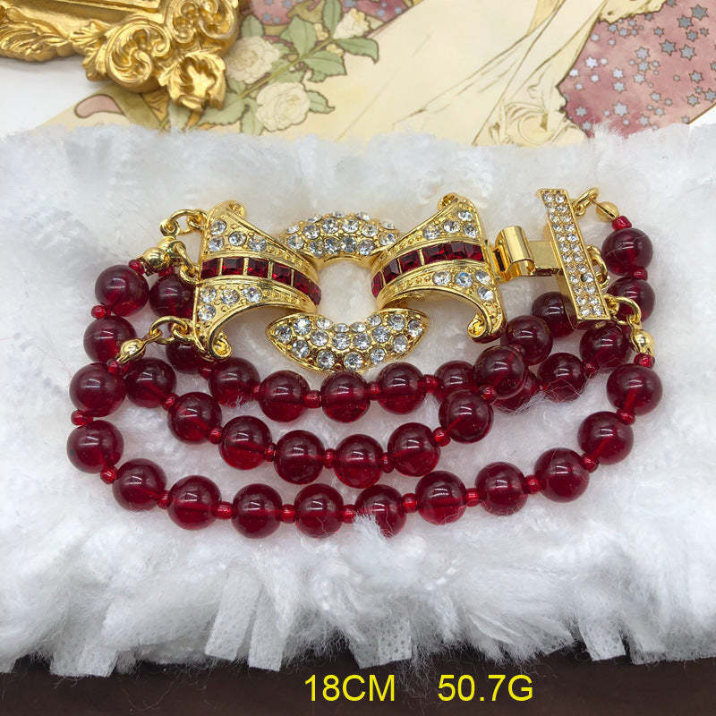 Red Multi-layer Retro Classic Beads Micro Diamonds Luxury 18k Gold Plated Necklace Bracelet Jewelry Set | Mix Mix Style-Mix MIx Style