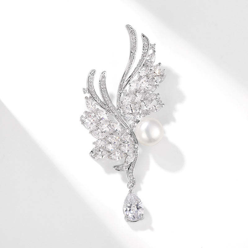 Xiliang Concubine high-end zircon wing brooch natural freshwater pearl corsage temperament suit coat accessories pin-Mix MIx Style