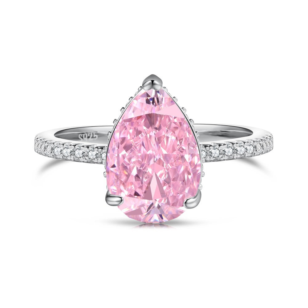 Dainty Pink Pear Cut Moissanite Diamond ct 18k White/Vermeil Gold Plated Engagement Ring | Mix Mix Style-Mix MIx Style