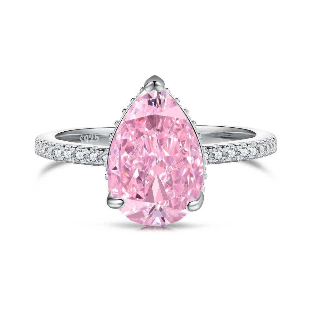 Dainty Pink Pear Cut Moissanite Diamond ct 18k White/Vermeil Gold Plated Engagement Ring | Mix Mix Style-Mix MIx Style