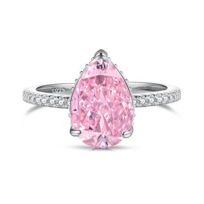 Dainty Pink Pear Cut Moissanite Diamond ct 18k White/Vermeil Gold Plated Engagement Ring | Mix Mix Style-Mix MIx Style