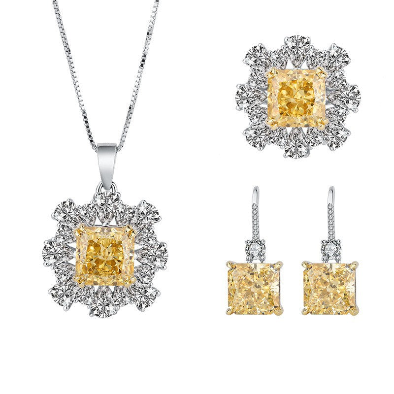 2023 retro style hot selling high carbon diamond radiant cut 10*10 yellow diamond hand inlaid set S925 silver-Mix MIx Style