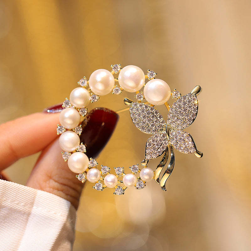 Xiliang Concubine Korean style high-end butterfly brooch round small fragrant style clothing accessories corsage pearl gift pin-Mix MIx Style