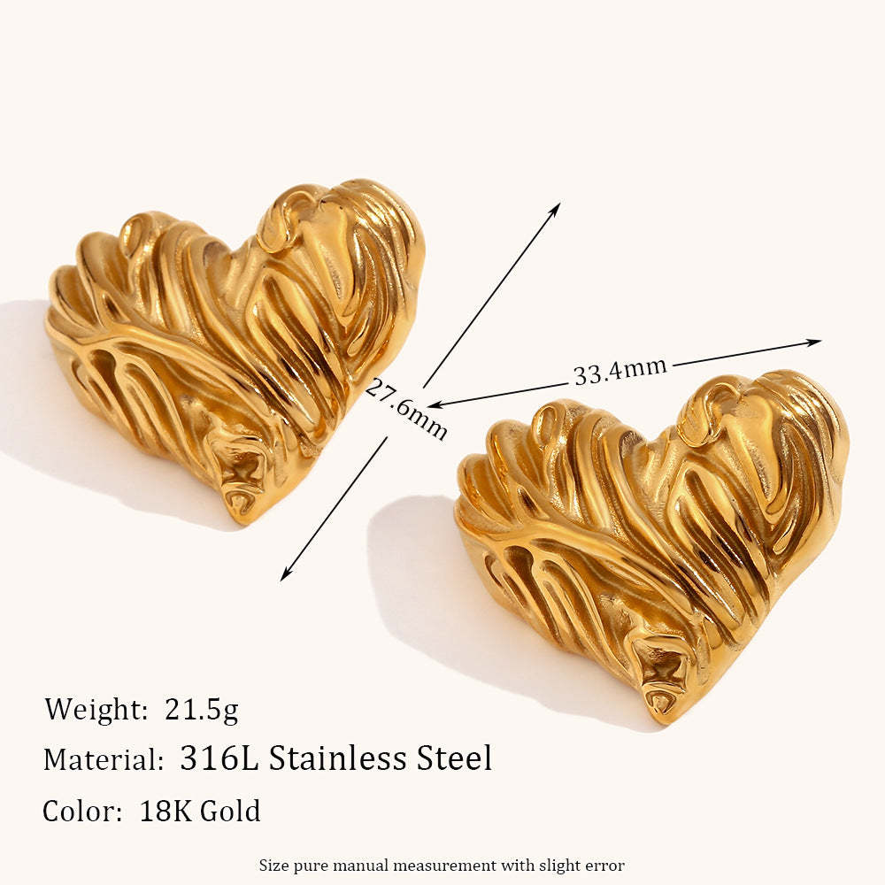 Heart Textured Classic Elegant Love 18k Vermeil/White Gold Plated  Retro Stud Earrings | Mix Mix Style-Mix MIx Style
