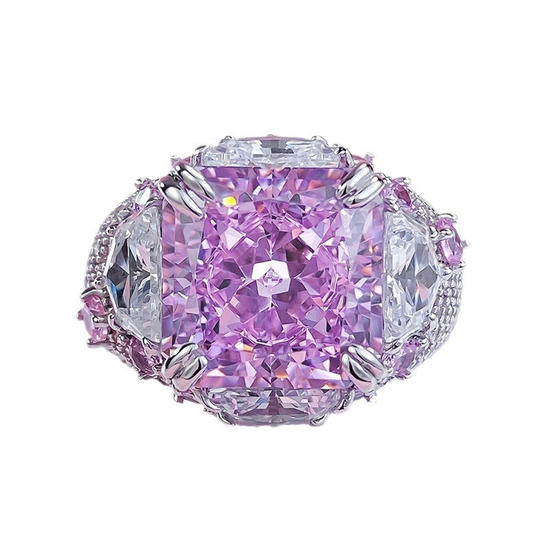 Mujing Jewelry European 5ct and American new S925 sterling silver 12*12 imported high carbon diamond pink diamond fashion luxury inlaid ring for women-Mix MIx Style