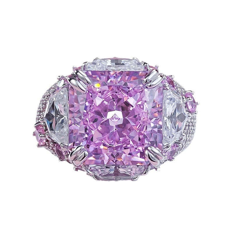 Mujing Jewelry European 5ct and American new S925 sterling silver 12*12 imported high carbon diamond pink diamond fashion luxury inlaid ring for women-Mix MIx Style